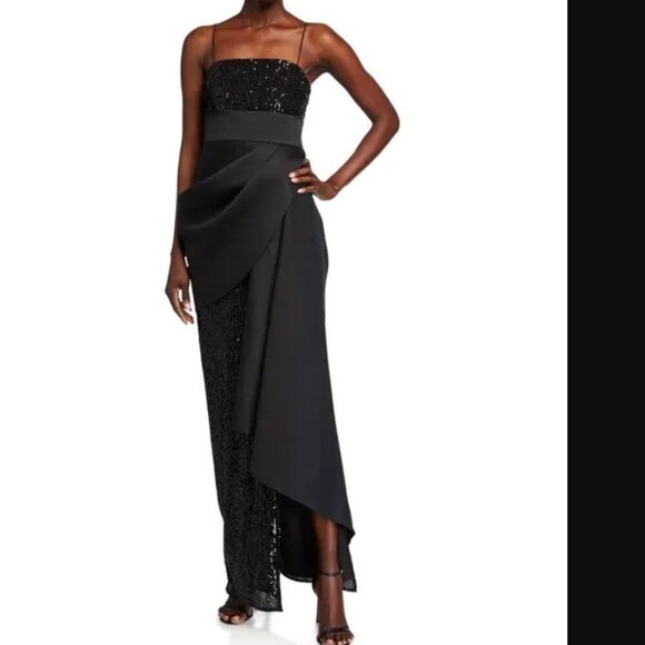 Jay Godfrey Dress Amira sequined mesh gown draped front black cocktail formal - Picture 1 of 15